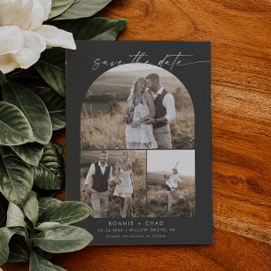 Modern Boho Arch   Grey Photo Collage Save The Date