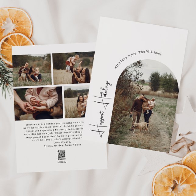 Modern Boho Arch Happiest Holidays Five Photo Holiday Card (Creator Uploaded)