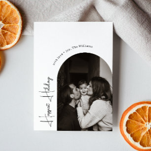 Modern Boho Arch Happiest Holidays Vertical Photo Holiday Card