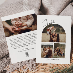 Modern Boho Arch Joyful Four Photo Christmas Holiday Card