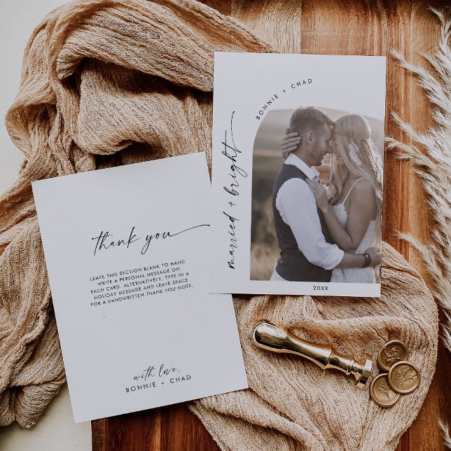 Modern Boho Arch Married and Bright Thank You Holiday Card (Creator Uploaded)