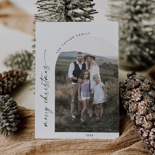 Modern Boho Arch Merry Christmas Family Photo Holiday Card (Creator Uploaded)