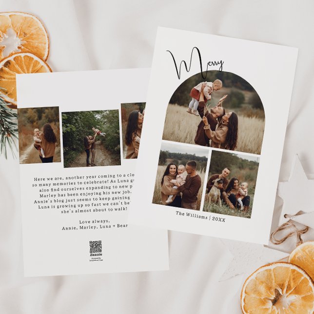 Modern Boho Arch Merry Six Photo Christmas  Holiday Card (Creator Uploaded)