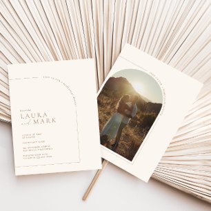 Modern Boho Arch Minimalist Photo Rehearsal Dinner Invitation