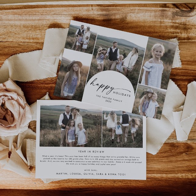 Modern Boho Arch Multi Photo Family News Holiday Card (Creator Uploaded)