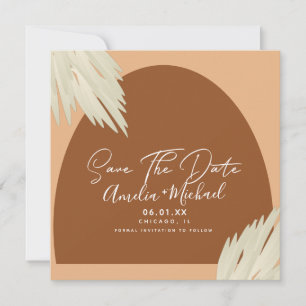 Modern Boho Arch Organic Shape Pampa Save the Date Card
