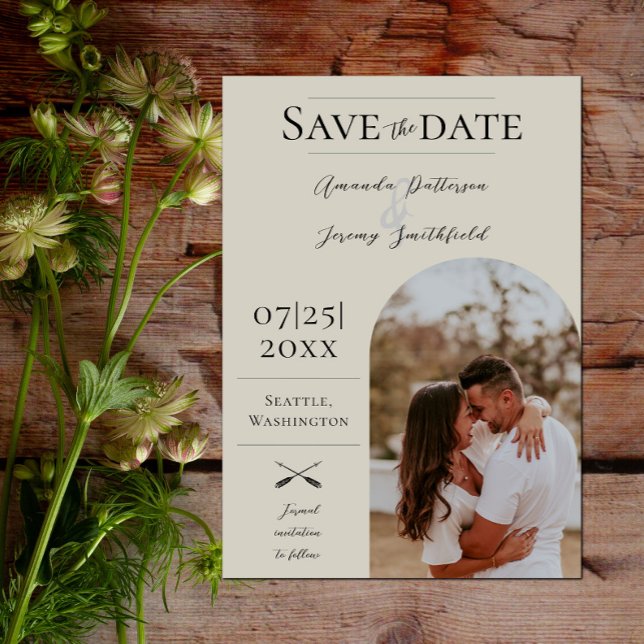 Modern Boho Arch Photo | Beige Save the Date (Modern Arch Photo Save the Date - Beige)
