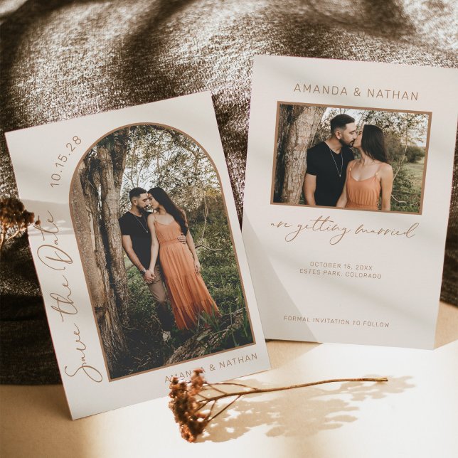 Modern Boho Arch Photo Beige Wedding Save The Date (Creator Uploaded)