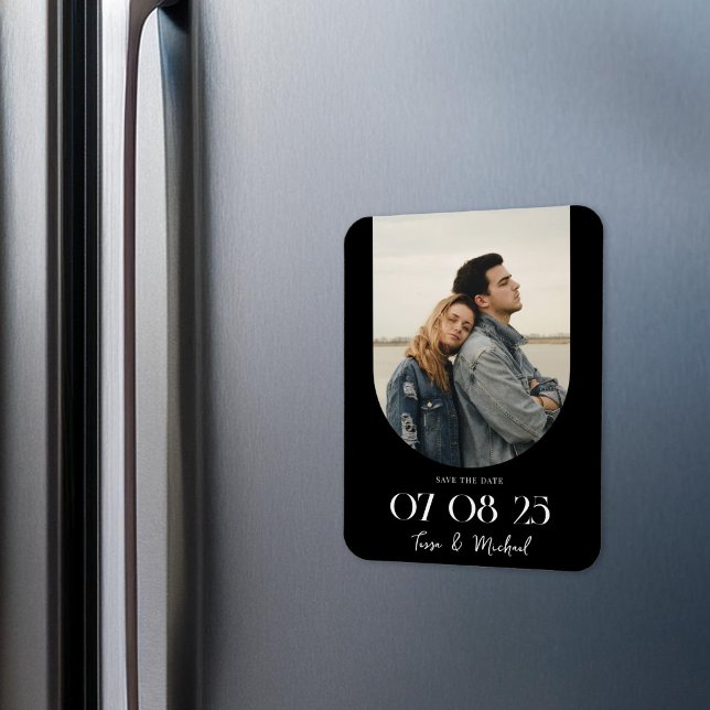 Modern Boho Arch Photo Black White Save the Date Magnet (Creator Uploaded)