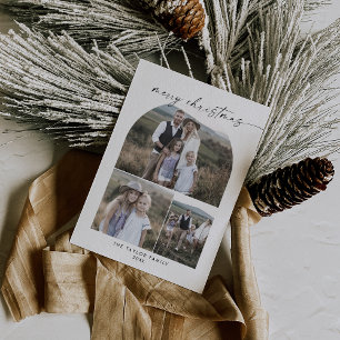 Modern Boho Arch Photo Collage Merry Christmas Holiday Card