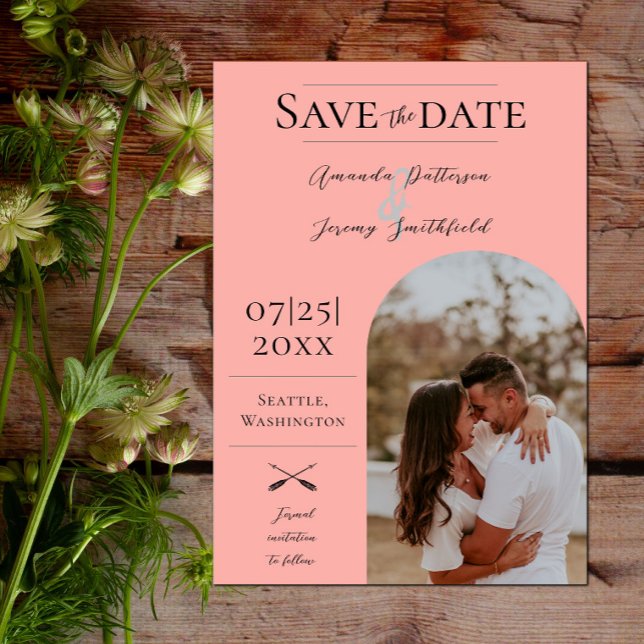 Modern Boho Arch Photo | Coral Save the Date (Modern Arch Photo Save the Date - Coral)