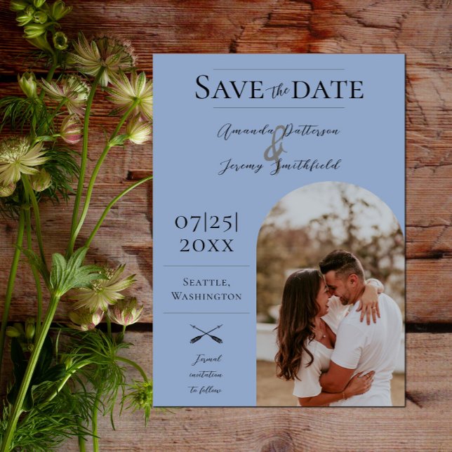 Modern Boho Arch Photo | Dusty Blue Save The Date (Modern Arch Photo Save the Date - Dusty Blue)