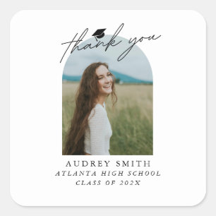 Modern Boho Arch Photo Graduation Thank You Square Sticker