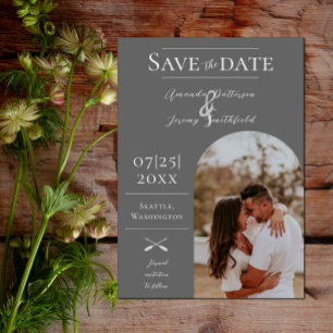 Modern Boho Arch Photo   Grey Save the Date