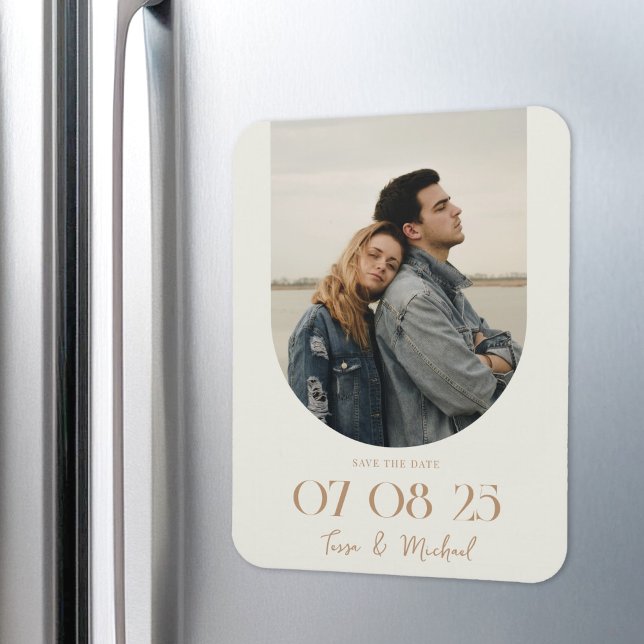 Modern Boho Arch Photo Ivory Tan Save the Date Magnet (Creator Uploaded)