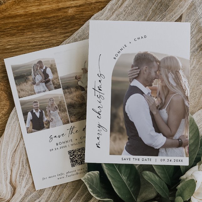 Modern Boho Arch Photo Marry Christmas Save The Date (Creator Uploaded)