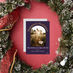 Modern Boho Arch Photo   Purple Foil Holiday Card