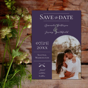 Modern Boho Arch Photo Purple Save the Date