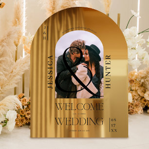 Modern boho arch photo wedding black welcome