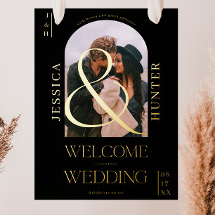 Modern boho arch photo wedding black welcome foil prints