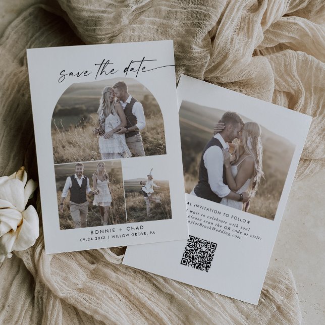 Modern Boho Arch QR Code Photo Collage Save The Date (Creator Uploaded)