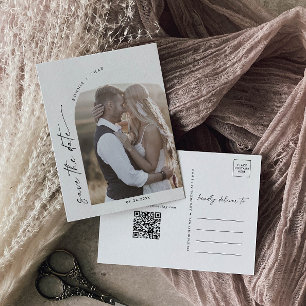 Modern Boho Arch QR Code Photo Save the Date Invitation Postcard