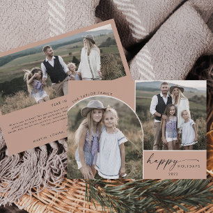 Modern Boho Arch   Salmon 3 Family Photos Holiday Card