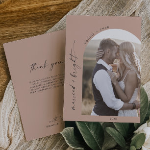 Modern Boho Arch Salmon Married Bright Thank You Holiday Card