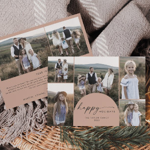 Modern Boho Arch   Salmon Multi Photo Family News Holiday Card