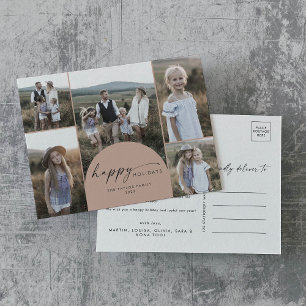 Modern Boho Arch   Salmon Multi Photo Family News Holiday Postcard