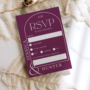 Modern boho arch wedding purple RSVP card