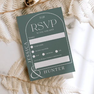 Modern boho arch wedding sage green RSVP card