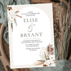 Modern Boho Arch White Floral Wedding Invitation