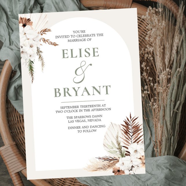 Modern Boho Arch White Floral Wedding Invitation (Creator Uploaded)