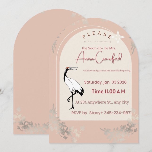 Modern Boho Arched Bridal Shower Invitation  (Front/Back)