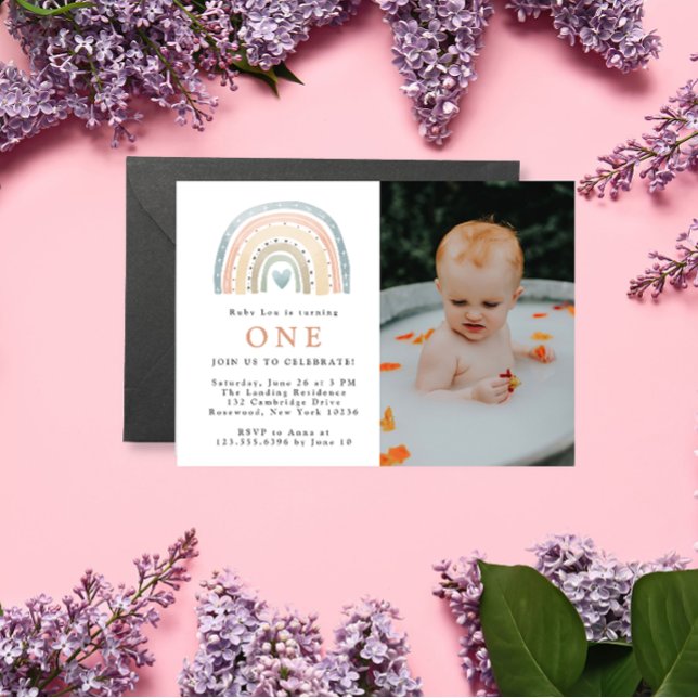 Modern Boho Baby Birthday Photo Invitation (Creator Uploaded)