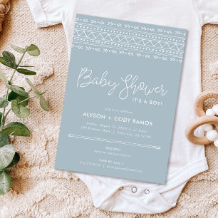 Modern Boho Baby Shower   Dusty Blue Invitation