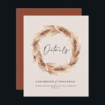 Modern boho barn pampas grass wedding details<br><div class="desc">Modern bohemian rustic natural barn pampas grass stylish wedding details card. Modern on trend script text and rust / terracotta /  burnt orange backer.</div>