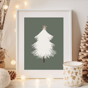 Modern Boho Beige and Gold Christmas Tree Print