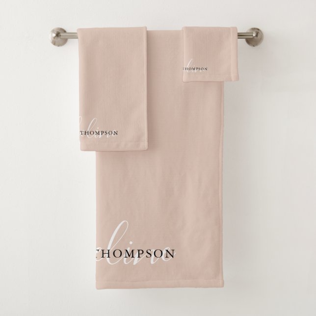 Modern Boho Beige Calligraphy Script Bath Towel Set (Insitu)