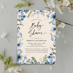 Modern Boho Beige Dusty Blue Boy Baby Shower Invitation