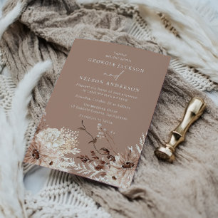 Modern Boho Beige Floral Wedding Invitation