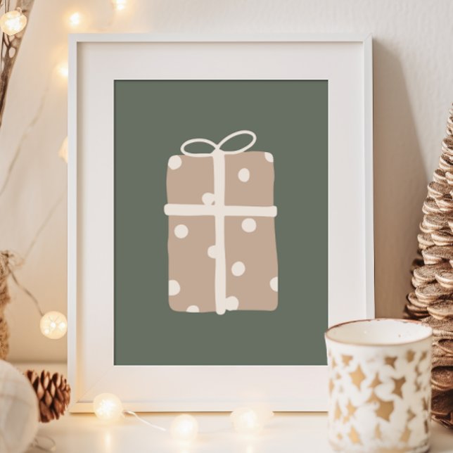 Modern Boho Beige & Green Christmas Present Print (Creator Uploaded)