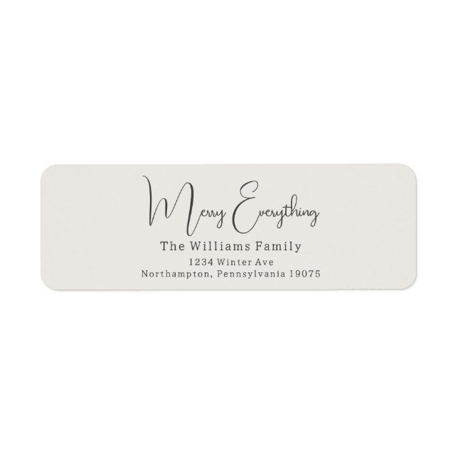 Modern Boho Beige Merry Everything Return Address Label (Front)