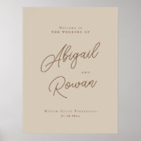 Modern Boho Beige Script Wedding Welcome Sign