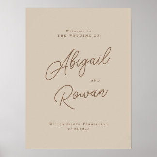 Modern Boho Beige Script Wedding Welcome Sign