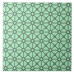 Modern Boho Black and Green Pattern Rhombus Ceramic Tile