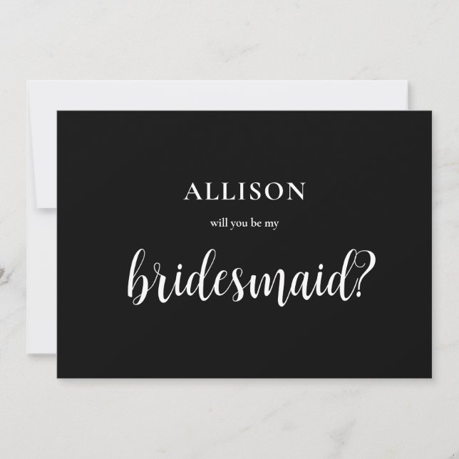 Modern Boho Black and White Bridesmaid Proposal  Holiday Card (Front)