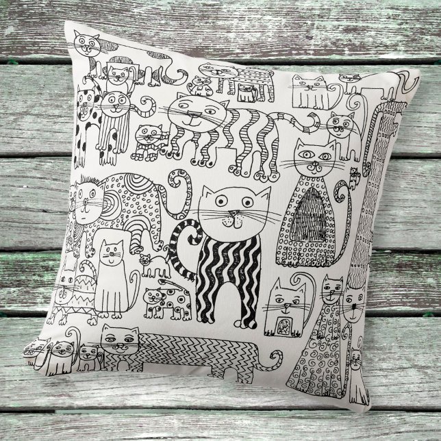 Modern Boho Black and White Cats Pattern Cushion (Creator Uploaded)