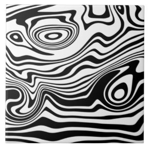 Modern Boho Black and White Pattern Strips Animal Ceramic Tile